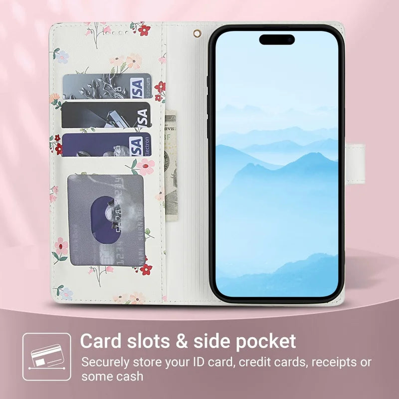 【ブックスタイル】花柄 フラワーキルティング ストラップ付き 手帳型 iPhoneケース｜カード収納 ショルダー対応 #240110