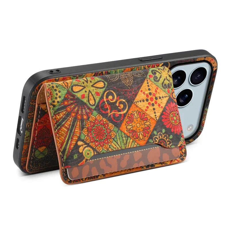 ヴィンテージ フラワー レザー調 iPhoneケース｜カードスロット付き #240226