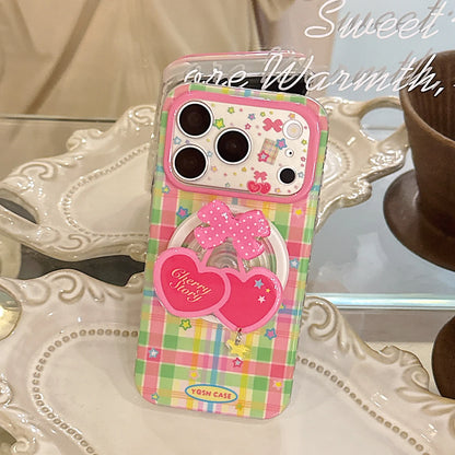 さくらんぼグリップ チェック柄 iPhoneケース｜ガーリー・ポップ #2601003