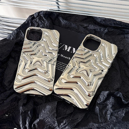 【スターモチーフ】立体デザイン × シルバーカラー スマホケース｜iPhone対応 #250602