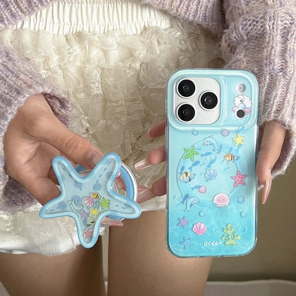 海の生きもの オーシャンモチーフ ヒトデ 立体グリップ付き マリン iPhoneケース｜Magnet内蔵 #231127
