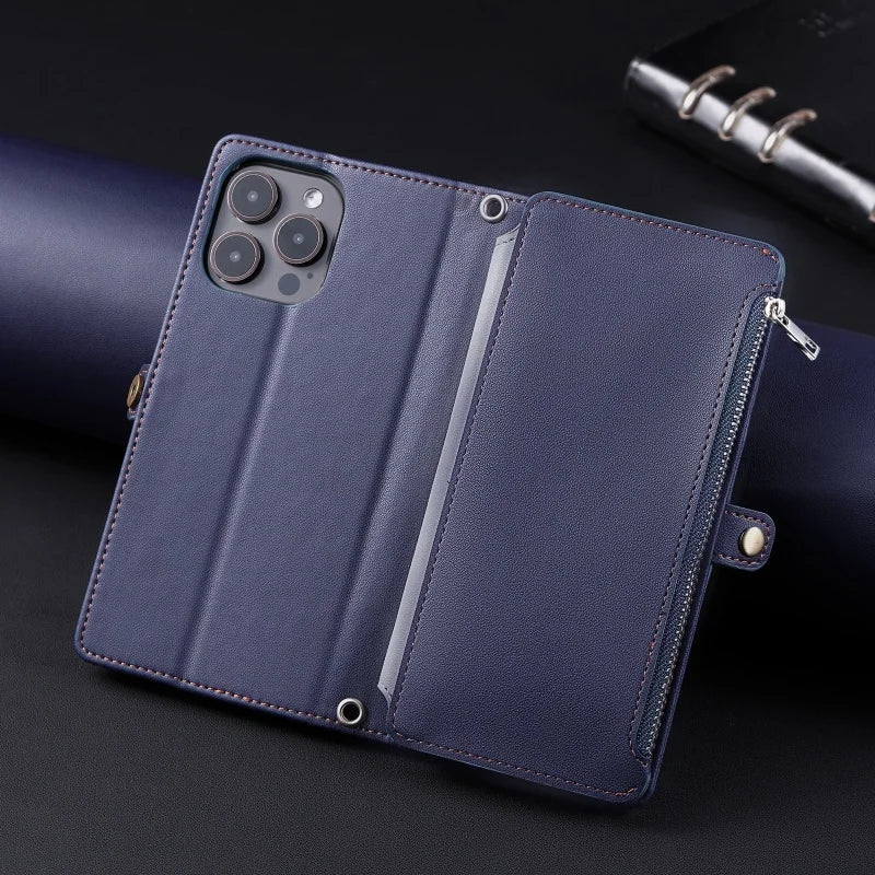 【ブックスタイル】シンプル レザー調 財布一体型 ブックスタイル 手帳型 iPhoneケース｜ショルダー対応 #240126