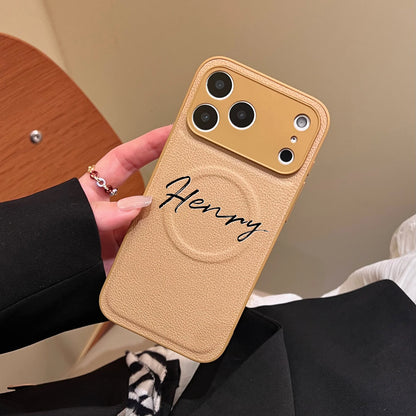 【カスタムシリーズ】名入れ レザー調 マグネット対応 スマホケース｜iPhone対応 #240725