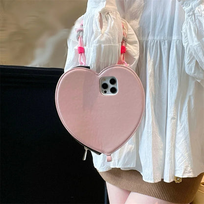 【ハートシリーズ】シンプル可愛いレザー調 大きなハートデザイン スマホケース｜iPhone対応 #251011