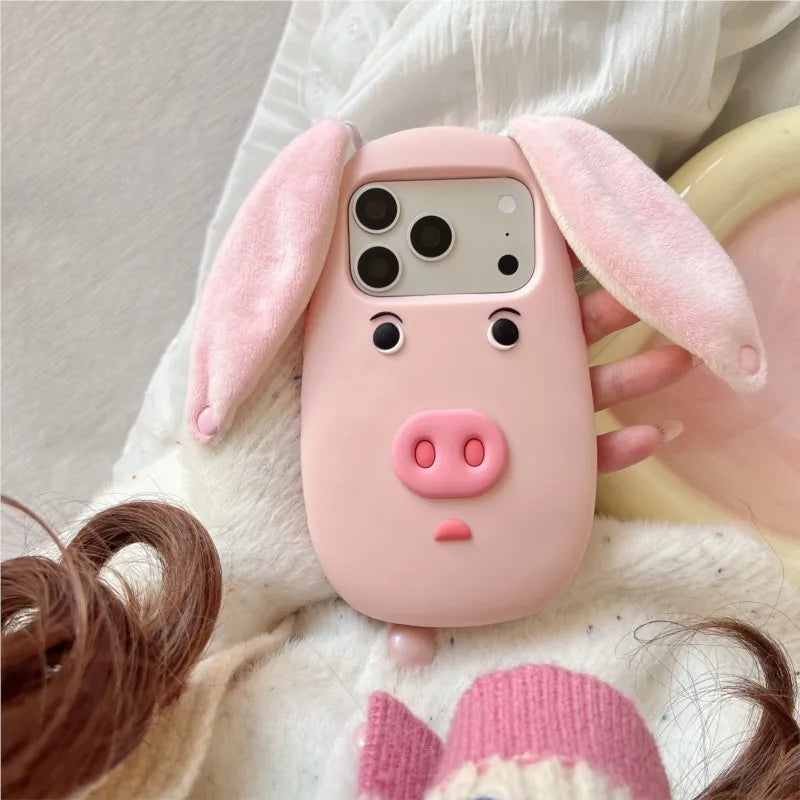 PIG フェイス 耳付き ブタ iPhoneケース｜3D 立体モチーフ #240315