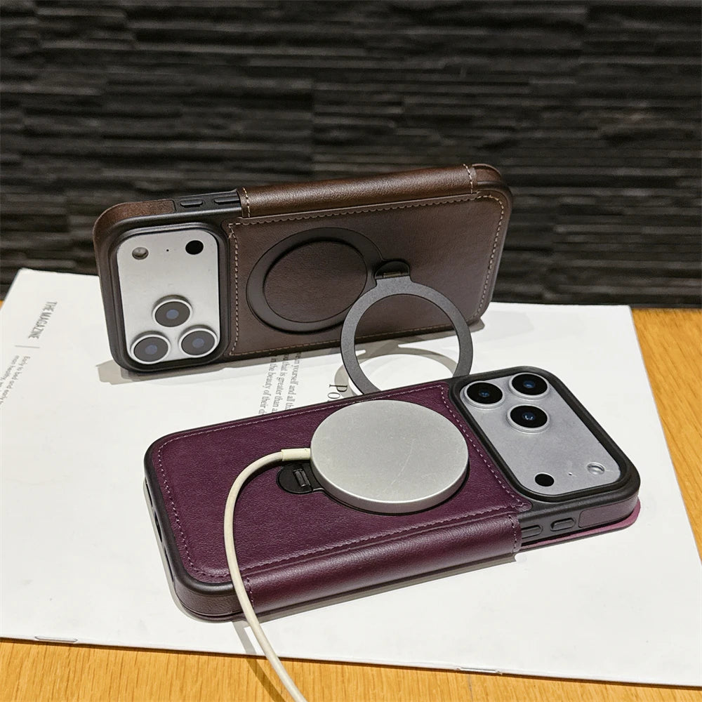 レザー調 リングフリップ iPhoneケース｜折りたたみ 手帳型 #240311