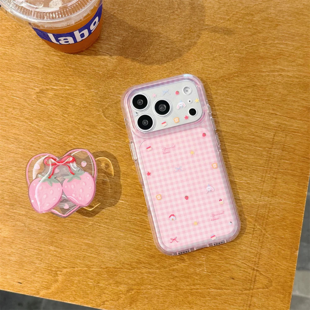 いちごグリップ ギンガムチェック ピンク iPhoneケース｜ガーリー #260048