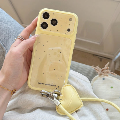 ドット柄 ハートチャームストラップ付き iPhoneケース｜淡色パステル #260049