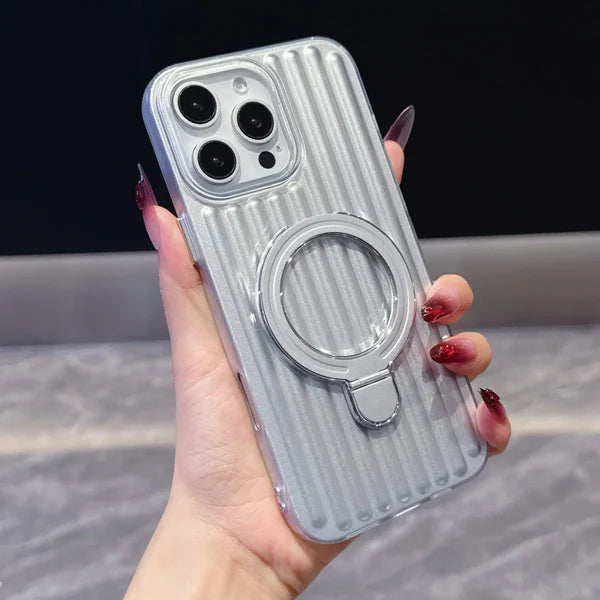 【ストライプ】iPhoneケース Magnet内蔵 リング付き ｜縦ライン スマホカバー オフィス #260524