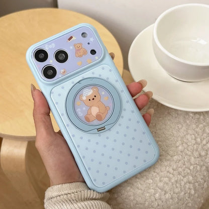 スリーピーベア グリップ付き iPhoneケース｜くまモチーフ・淡色ブルー・韓国ガーリー #230916