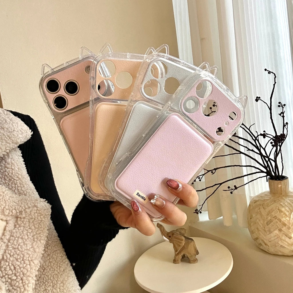 シンプル マカロンカラー 耳付き iPhoneケース｜くすみカラー・全面保護タイプ #240422