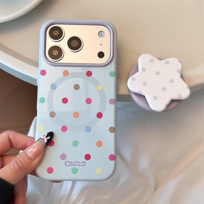 【マグネット内蔵】スターモチーフグリップ付きドット柄 iPhoneケース カラフル PCA #261216