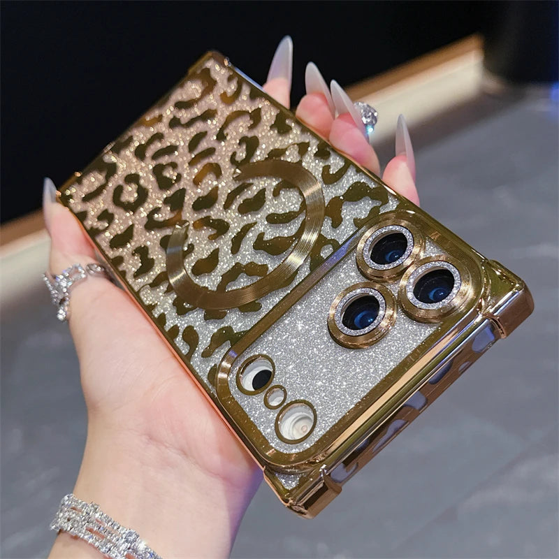 【スクエアシリーズ】レオパード ヒョウ柄 グリッター スマホケース｜iPhone対応 #251216