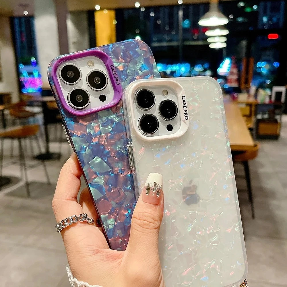 シェル風 オーロラデザイン ショルダー チェーンストラップ付き iPhoneケース #230726