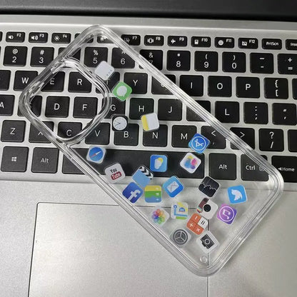 【流れるシリーズ】アプリアイコン クリア 透明キラキラ ラメ ソフト スマホケース カバー｜iPhone対応 #250402