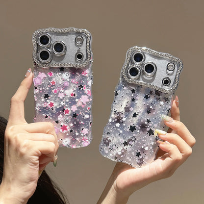 ウェーブフレーム iPhoneケース｜スターグリッター・キラキラ デザイン #240410