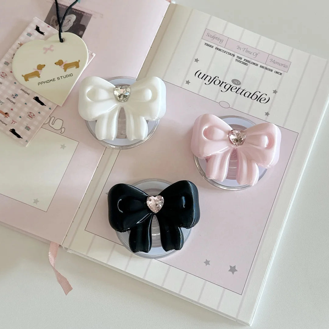 【Magnet内蔵】ドット × 3D リボングリップ ガーリー スマホケース｜iPhone対応 #241003