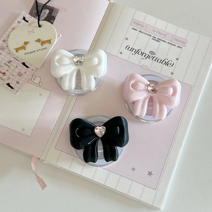 【Magnet内蔵】ドット × 3D リボングリップ ガーリー スマホケース｜iPhone対応 #241003