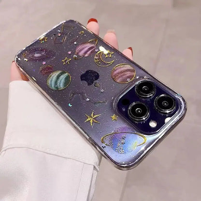 【グリッター 惑星 クリアスマホケース】星 月 ラメ｜iPhone対応 #250814