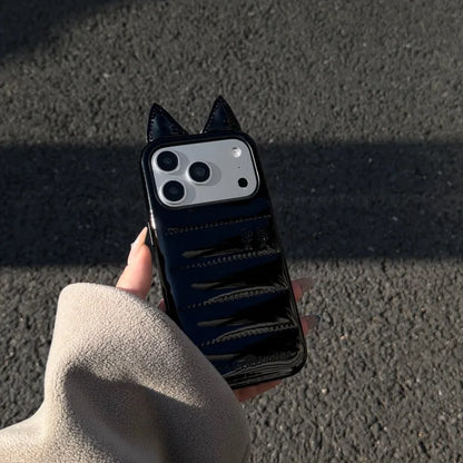 【猫耳シリーズ】キルティング ダウンジャケット風 iPhoneケース #240219