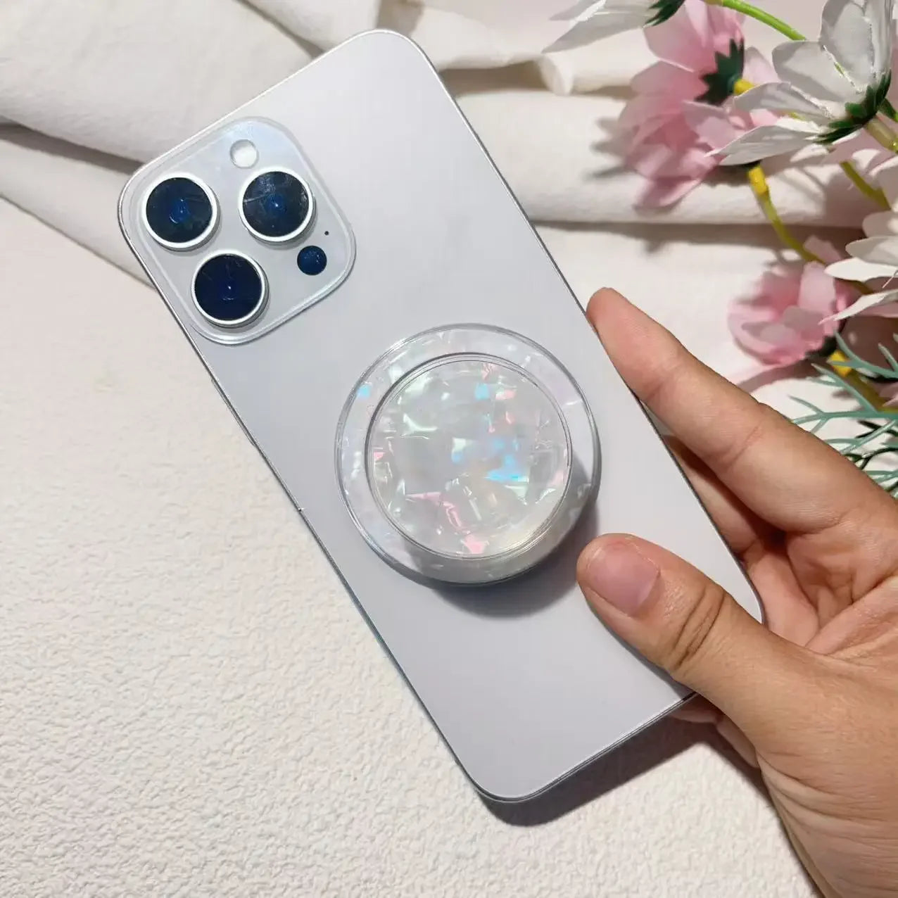 【スマホグリップ】パステルクリア ホログラムシェル  #241110