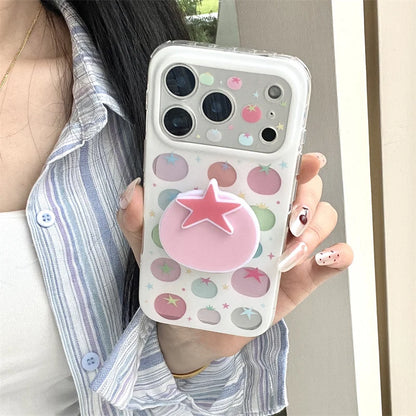パステルトマト グリップ付き iPhoneケース｜韓国ポップ・クリアデザイン・淡色カラー #230918