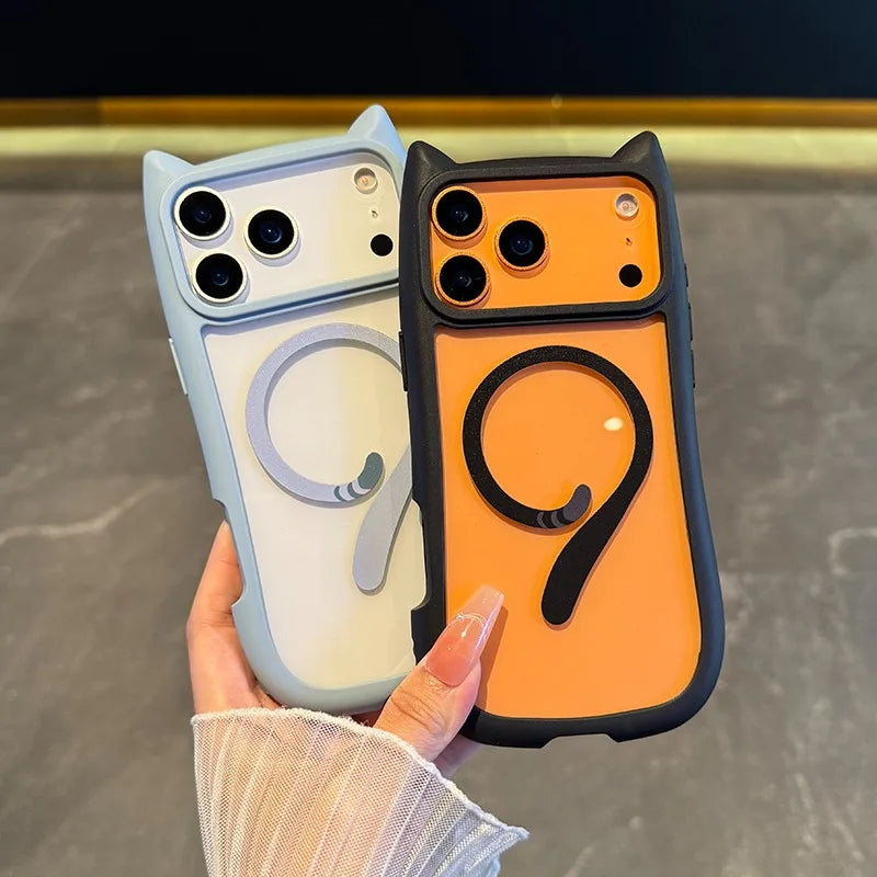 【猫耳シリーズ】Magnet内蔵 しっぽデザイン カラーフレーム iPhoneケース #240215
