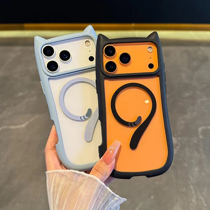 【猫耳シリーズ】Magnet内蔵 しっぽデザイン カラーフレーム iPhoneケース #240215