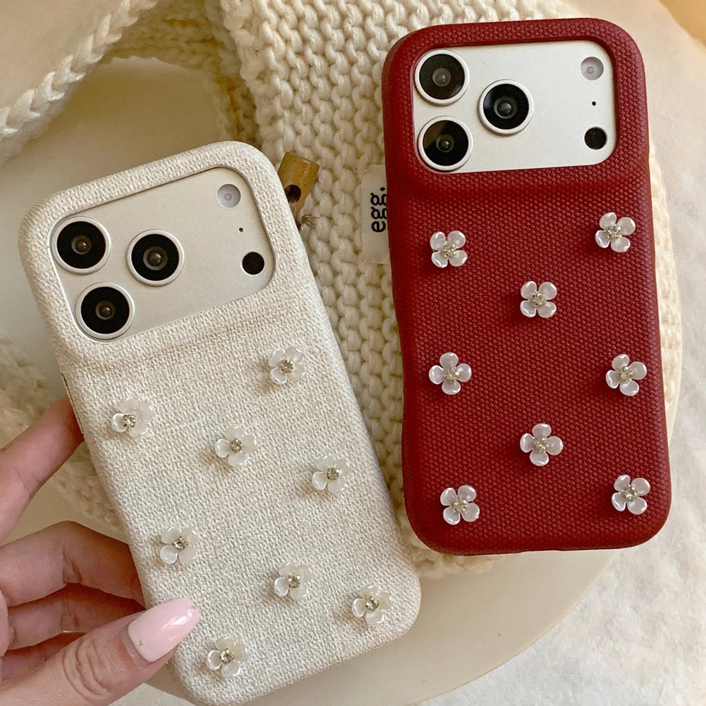 フラワー チェリーモチーフ iPhoneケース｜ビジュー装飾・布調デザイン #240530
