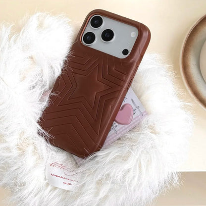 【スターエンボス】立体スター 星柄  型押しステッチ レザー調 スマホケース｜iPhone対応 #240615