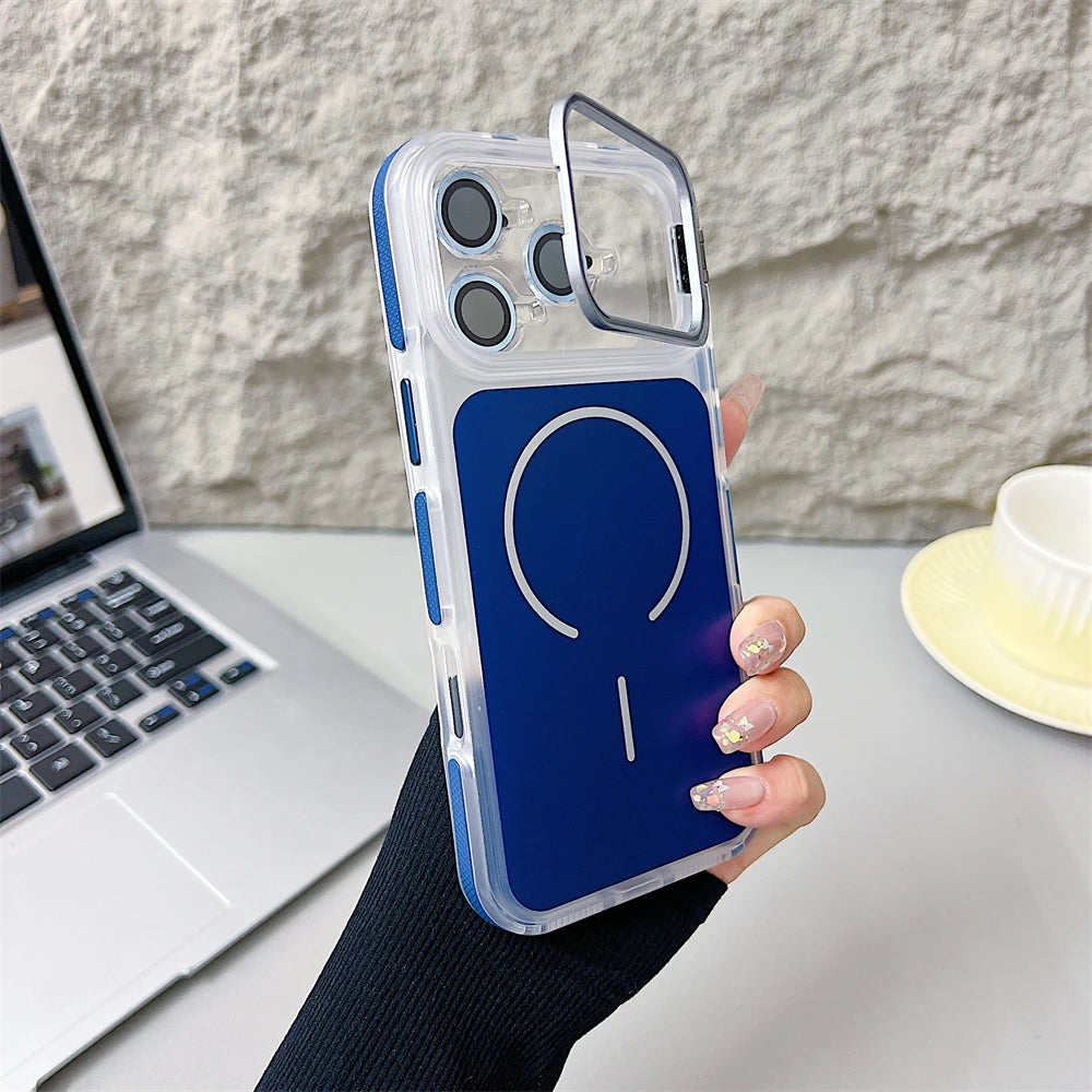 カメラカバー スタンド付き Magnet内蔵 クリアカラー iPhoneケース #240327