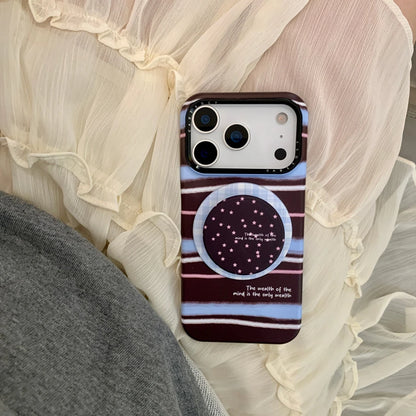 【Magnet内蔵】ボルドー マルチカラーストライプ ×ドット スター スタンド スマホケース｜iPhone対応 #241224