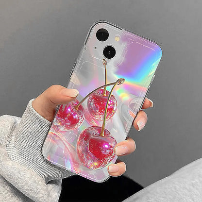 【フルーツシリーズ】チェリー＆アップル ホログラム スマホケース｜iPhone対応 #250910