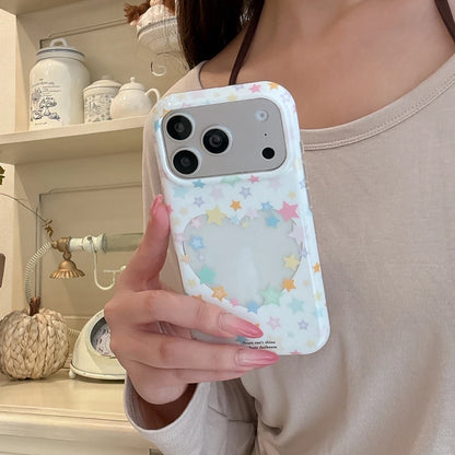 パステル カラフルスター ハートくり抜き iPhoneケース｜韓国ガーリー・星柄 #230824