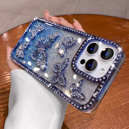 【ジュエリーバタフライ】立体バタフライ×ビジューグラデーション スマホケース｜iPhone対応 #250628