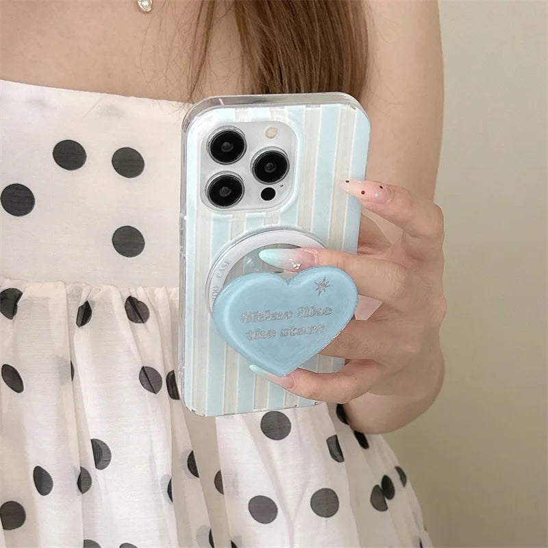 【ハートシリーズ】ストライプ＆立体ハートグリップ 大人かわいいスマホケース｜iPhone対応 #251026