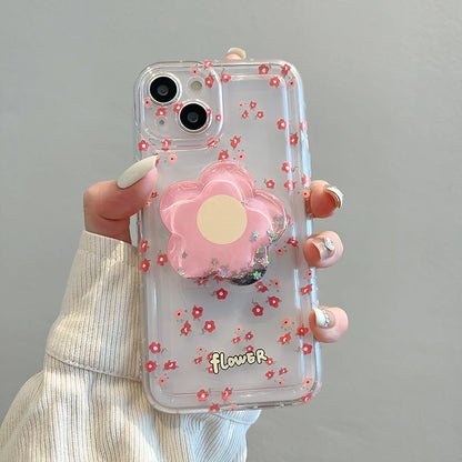 【クリアフラワーグリップ】立体フラワー付き 透明スマホケース｜iPhone対応 #250624