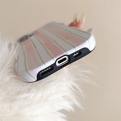 【ウェーブシリーズ】水彩風ストライプ 立体ぷっくりデザイン ウェーブフレーム スマホケース｜iPhone対応 #250905