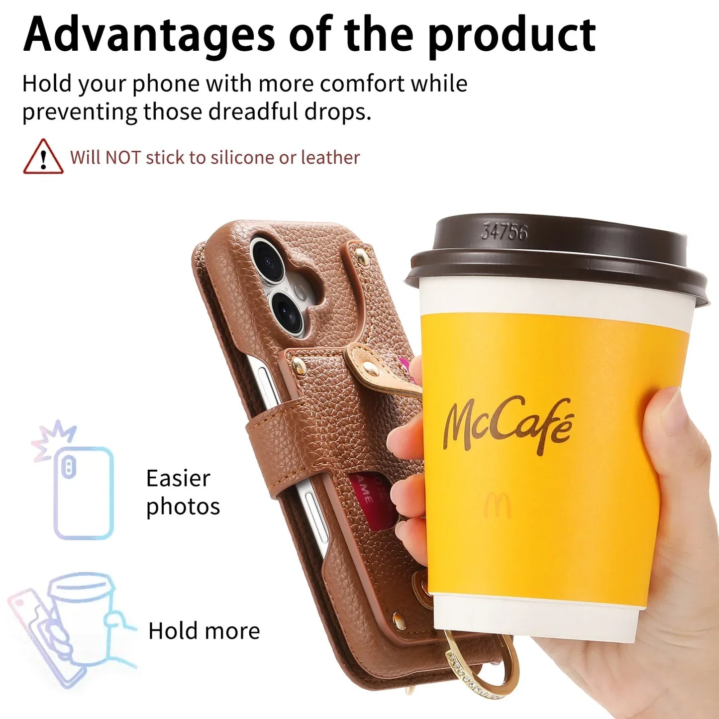 【ブックスタイル】キーリング付き レザー調 財布一体型 手帳型 iPhoneケース｜ファスナー収納・多色展開 #240128