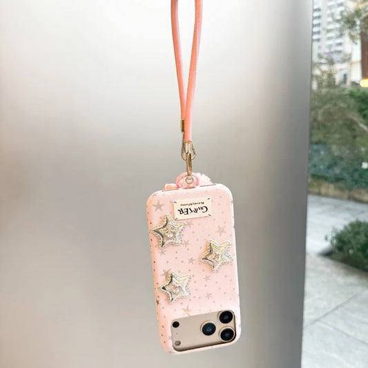 3Dシルバースター もこもこストラップ付き iPhoneケース｜星空グリッター・韓国ガーリー #260002