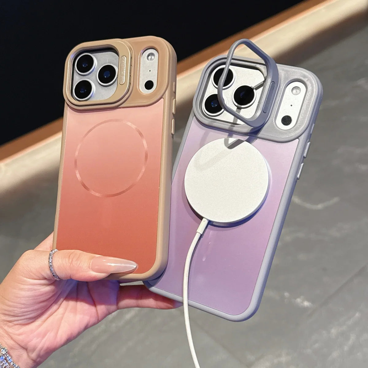 グラデーション Magnet内蔵 　カメラスタンド iPhoneケース｜マットカラー #260102