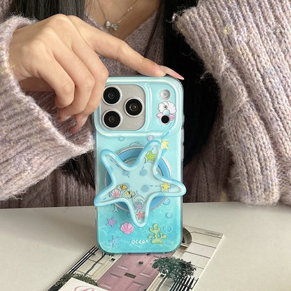 海の生きもの オーシャンモチーフ ヒトデ 立体グリップ付き マリン iPhoneケース｜Magnet内蔵 #231127
