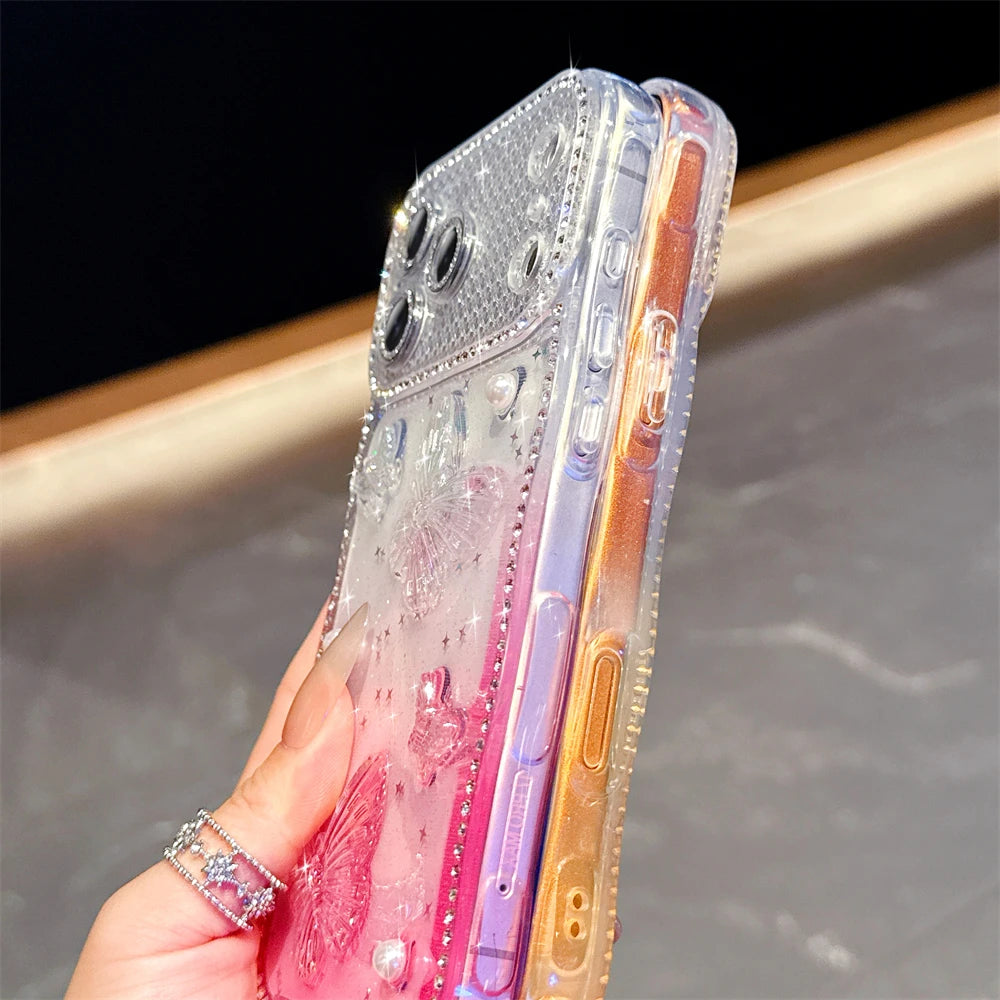 ウェーブフレーム キラキラ 蝶々 バタフライ ラメ かわいい｜iPhoneケース #260508