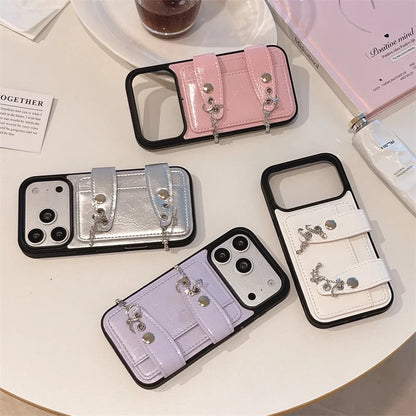 ベルト・キーチャームデザイン iPhoneケース 全4色 トレンド・ガーリー・フェミニン  #261147