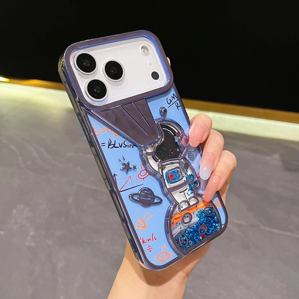 キラキラ流れるグリッター ラメ スペースアストロ 宇宙飛行士 iPhoneケース  #240418