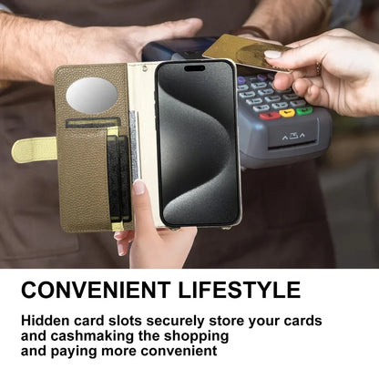 【ブックスタイル】レザー調 財布一体型 手帳型 iPhoneケース｜ファスナー収納・ミラー付き #240201