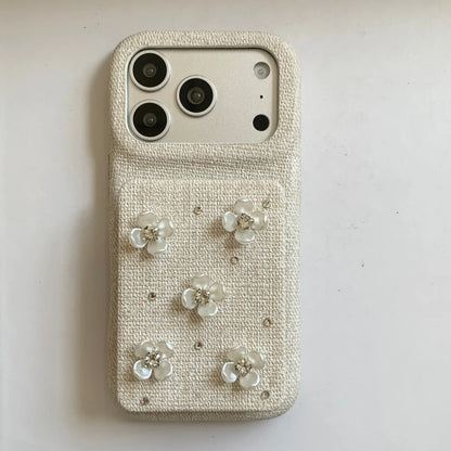 フラワーデコ パール・上品ガーリー フリップミラー付き iPhoneケース #231105