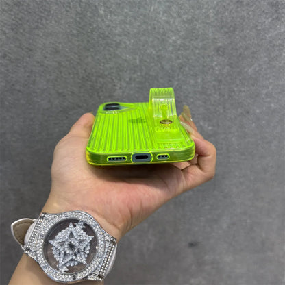 【ネオンシリーズ】イエローライン ハンドル付き 半透明 クリアスマホケース｜iPhone対応 #251013