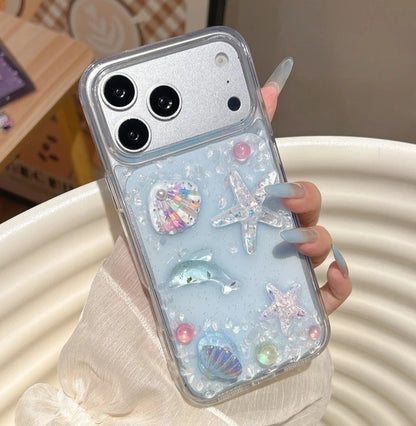 3D 立体クリア貝殻 シェル ヒトデ イルカ デザイン 海モチーフ iPhoneケース #260087