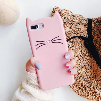 【猫耳シリーズ】ミニマル キャットフェイス iPhone ケース｜マット質感・ソフトTPU #240210